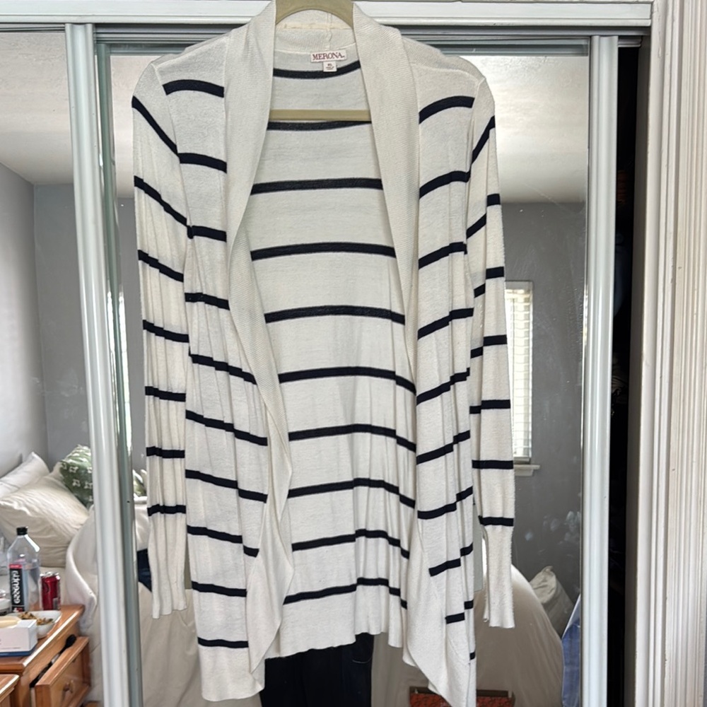 Merona Cream and Black Striped Cardigan Sweater